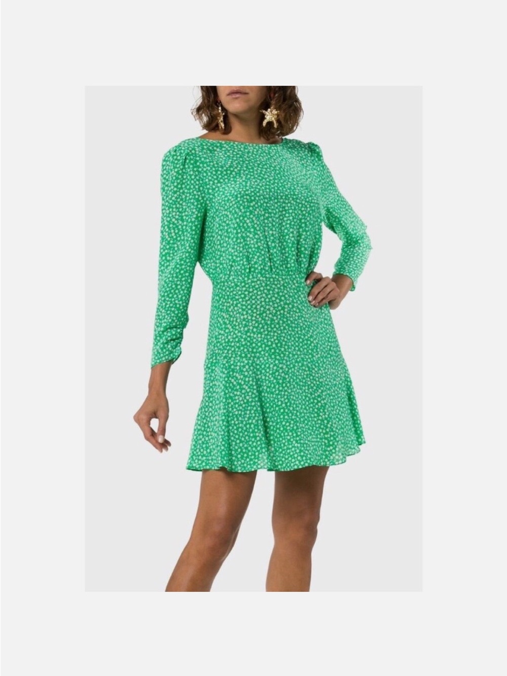 RIXO Bright Green Ditsy-Print Long Sleeve Mini Dress